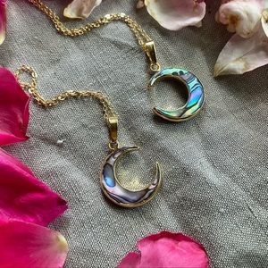14K Gold Crescent Moon Abalone Necklace